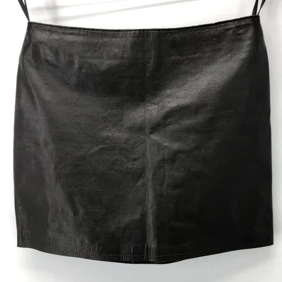 Theory Size 2 Leather Black Brown Chocolate Dark Brown Mini Skirt - Picture 15 of 16